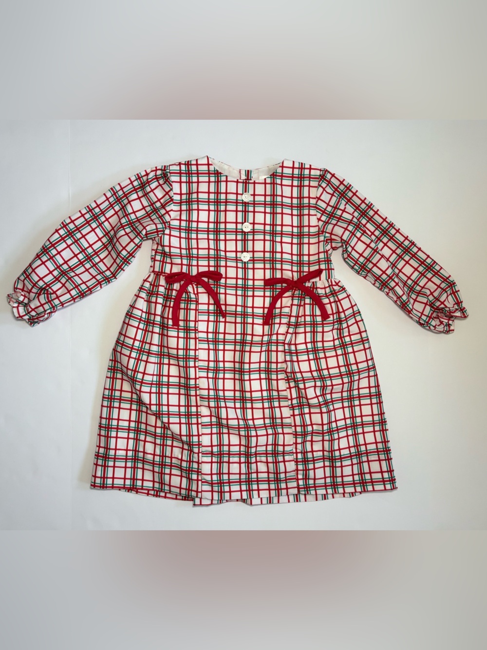 Cecil and Lou Girls 4T Christmas Plaid Dress Red Green Holiday Bow